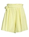 Federica Tosi Woman Shorts & Bermuda Shorts Yellow Size 10 Cotton, Acetate, Pbt - Polybutylene Terep