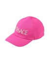 Versace Woman Hat Fuchsia Size 7 Cotton, Viscose, Metallic Polyester, Paper Yarn In Pink