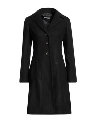 Biancoghiaccio Woman Coat Black Size 10 Acrylic, Polyethylene, Wool