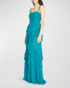 Ulla Johnson Aveline Silk Tie-shoulder Tiered Ruffle Gown In Montego