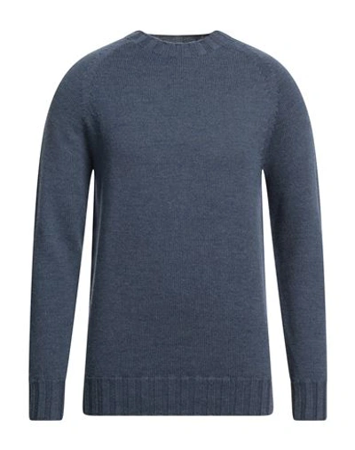 H953 Man Sweater Slate Blue Size 46 Merino Wool In Blue