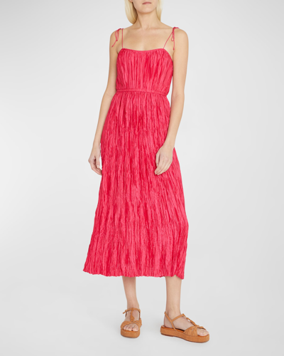 ULLA JOHNSON ORLA TIE-SHOULDER PLISSÉ MIDI DRESS