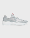 Prada Men's America's Cup Patent Leather Patchwork Sneakers In Fiordalar