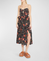 Ulla Johnson Zuma Floral Print Silk Peplum Camisole In Obsidian