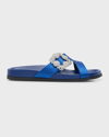 Manolo Blahnik Chilanghi Crystal Buckle Slide Sandals In Bblu4326