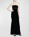 Giorgio Armani Strapless Strass Embellished Velvet Trumpet Gown In Solid Black