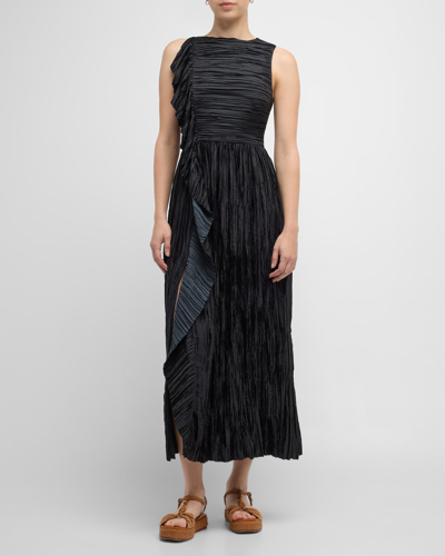 Ulla Johnson Women's Circe Ruffled Crinkle Satin Midi-dress In Noir