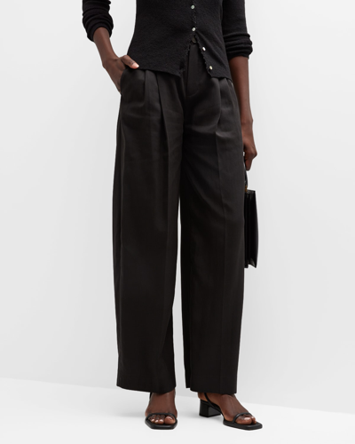 Vince Drop-waist Pleated Crepe Trousers In Black