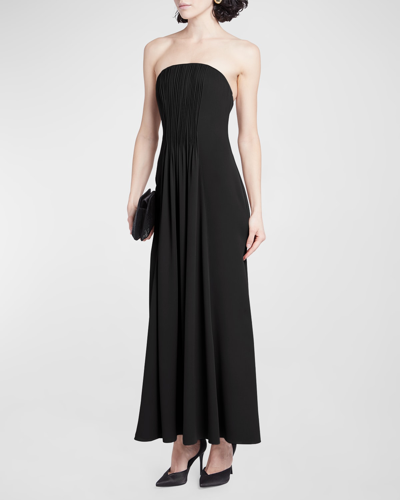 Giorgio Armani Strapless Plisse Gown In Solid Black