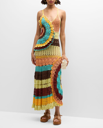 Ulla Johnson Isolda Multicolor Cotton Crochet Sleeveless Midi Dress In Passiflora