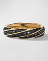 DAVID YURMAN MEN'S CABLE EDGE BAND RING WITH BLACK DIAMONDS IN 18K GOLD, 6MM