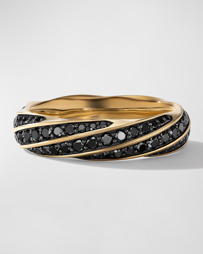 David Yurman Men's Cable Edge Band Ring With Black Diamonds In 18k Gold, 6mm