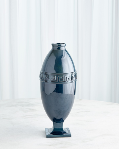Global Views Greek Key Vase - Small In Azure