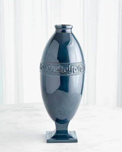 Global Views Greek Key Vase - Large In Azure