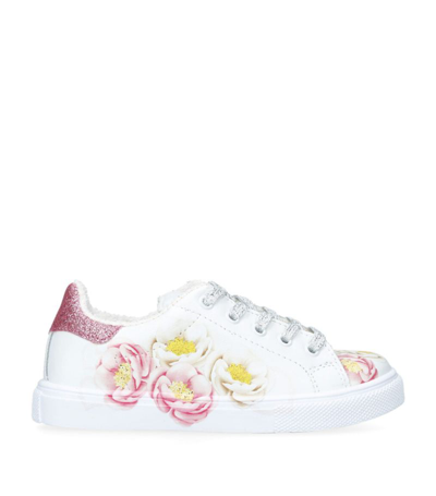Monnalisa Kids' Floral-print Lace-up Trainers In White