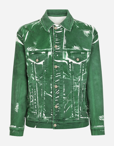 Dolce & Gabbana Overdyed Stretch Denim Jacket In Dark_green