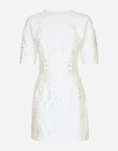 Dolce & Gabbana Short Dress In Brocade With Belt In Natural_white