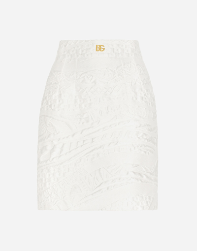 Dolce & Gabbana Brocade Dg Logo Printed Short Skirt In White