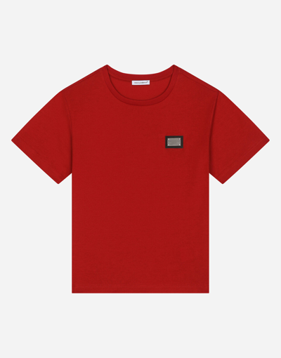 Dolce & Gabbana Kids' Jersey T-shirt With Logo Tag In Red