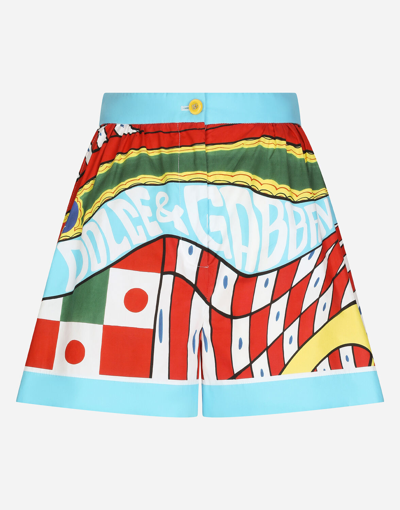 Dolce & Gabbana Cotton Shorts With Carretto Print In Blue