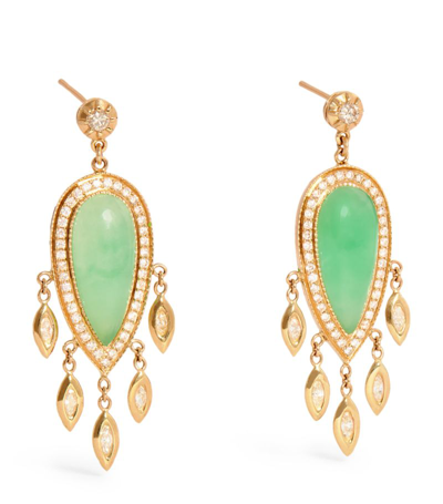 Jacquie Aiche Yellow Gold, Diamond And Chrysoprase Drop Earrings