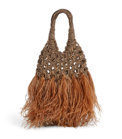Hibourama Mini Vannifique Plumes Top-handle Bag In Brown