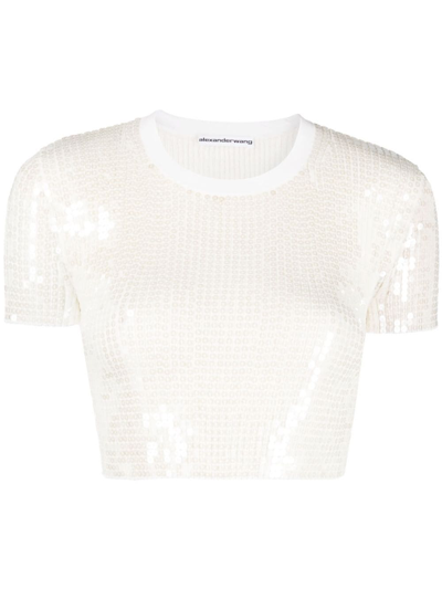 Alexander Wang Sequin-embellished T-shirt In Snow White