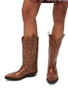 GANNI BROWN MID SHAFT EMBROIDERED WESTERN BOOTS