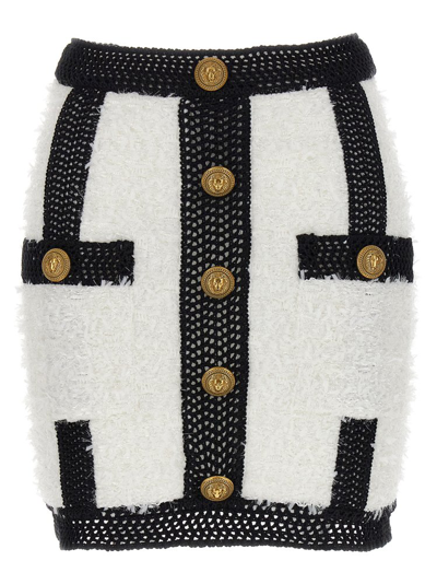 BALMAIN BALMAIN BUTTON EMBELLISHED TWEED MINI SKIRT