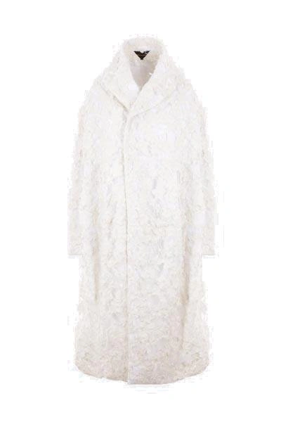 Comme Des Garçons Distressed-lace Long Coat In Beige