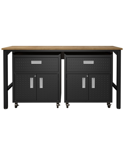 Manhattan Comfort 3pc Fortress Mobile Space-saving Garage Cabinet And Worktable 1.0 In Grey