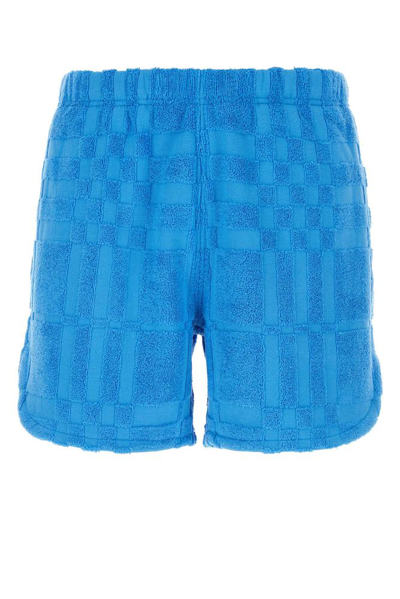 Burberry Logo Patch Checkered Shorts In Blue