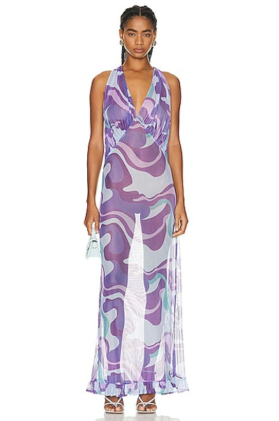 Adriana Degreas Wave Halterneck Frilled Long Dress In Unique