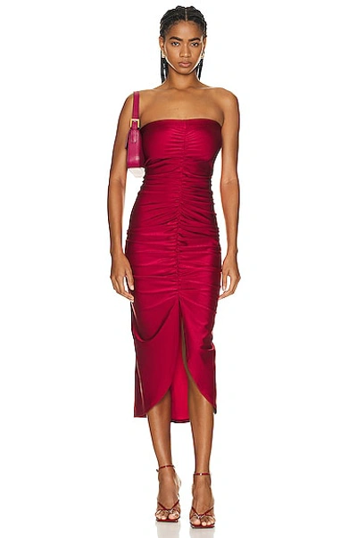 Adriana Degreas Solid Heart Frilled Long Dress In Red