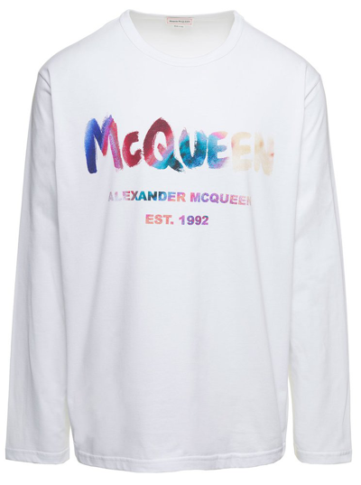 Alexander Mcqueen Logo Printed Crewneck Sweatshirt In White