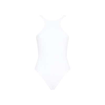 Attico High-neck Ribbed One-piece Swimsuit In White