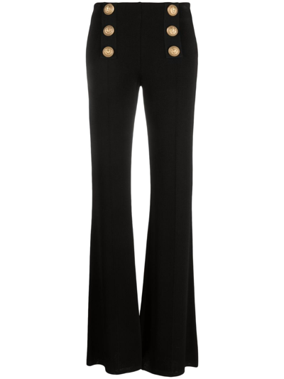 Balmain Black Knit Flare Pants With Six Jewel Buttons In Viscose Woman