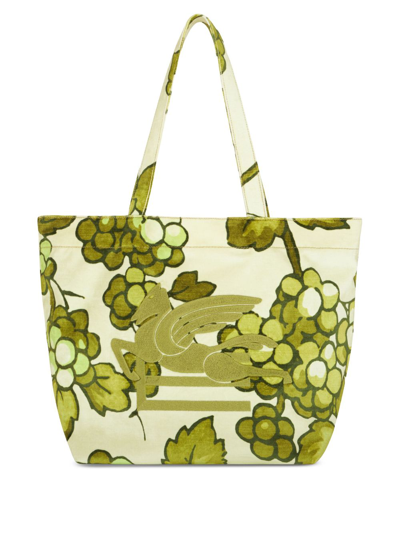 Etro Berry-print Velvet Tote Bag In Green
