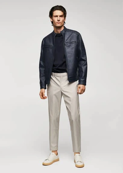 Mango Man Nappa Leather Effect Jacket Navy