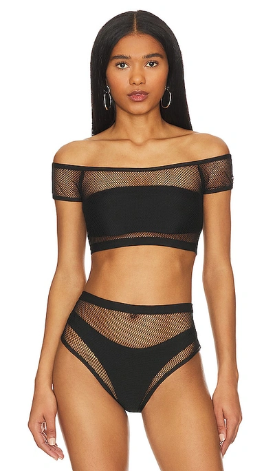 Superdown Lorna Mesh Bikini Top In Black