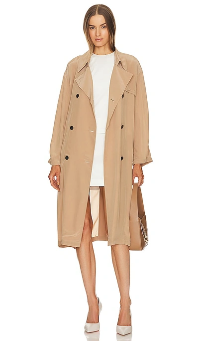 Theory Airy Double Breasted Trench Coat In Saddle