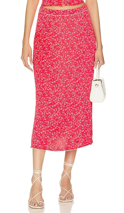 For Love & Lemons Barbera Midi Skirt In Red