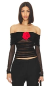Amanda Uprichard X Revolve Nellia Blouse In Black With Red Rose