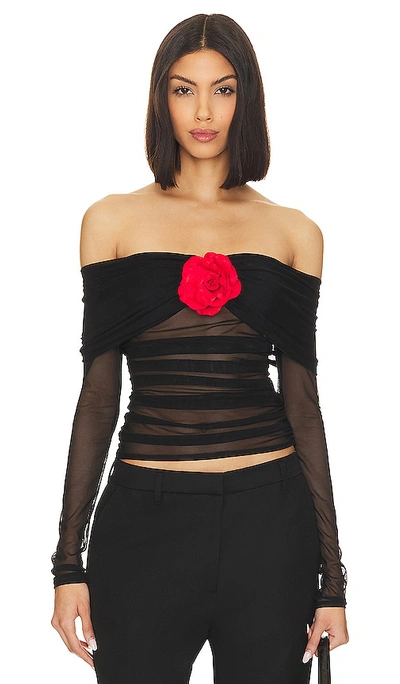 Amanda Uprichard Nellia 衬衫 – Black With Red Rose In Black With Red Rose