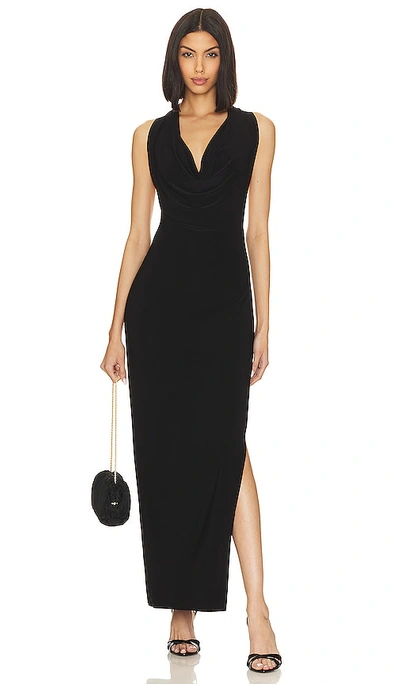 Norma Kamali Halter Neeta Side Slit Gown In Black