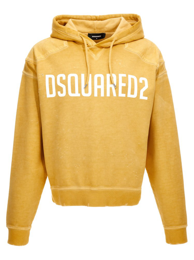 Dsquared2 Logo Printed Drawstring Hoodie In Yellow