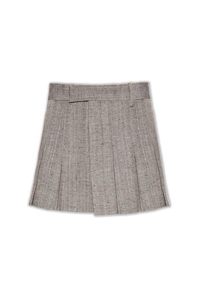 Bottega Veneta Knotted Melange Pleated Mini Skirt In Brown