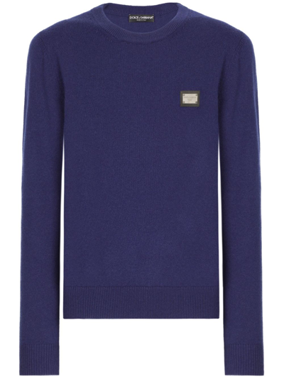 Dolce & Gabbana Logo-plaque Wool Jumper In Blue