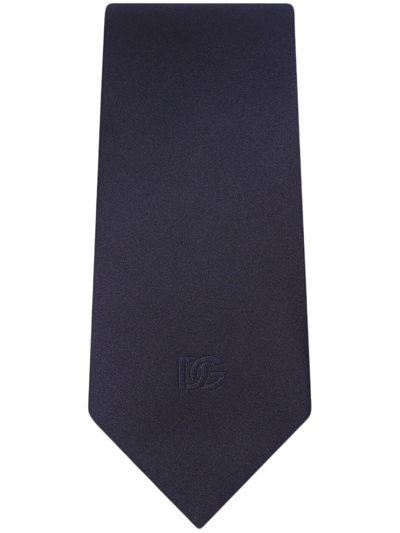 Dolce & Gabbana Logo-jacquard Silk Tie In Blue