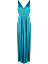 P.a.r.o.s.h V-neck Pleated Maxi Dress In Clear Blue